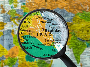 Middle East map with Iraq highlighted