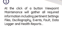 At the click of a button Viewpoint Maintenance will gather all required information including pertinent settings files, oscillography, events, faults, data logger and health reports
