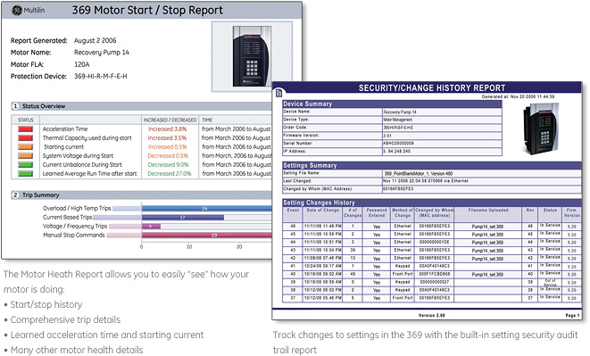 369 motor start/stop and security/change histroy reports