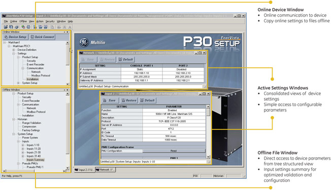 Enervista P30 Setup sample screen