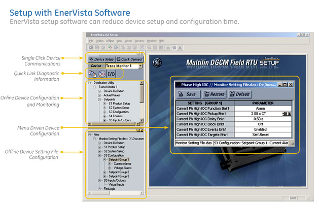 Setup with EnerVista software, which can reduce device setup and configuration time