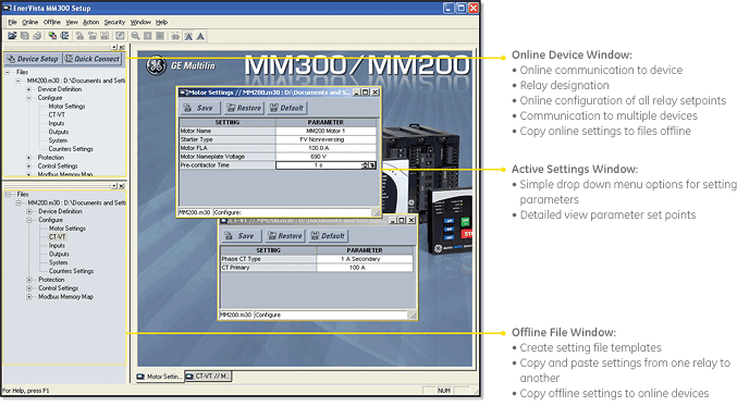 Enervista MM200 setup sample screen