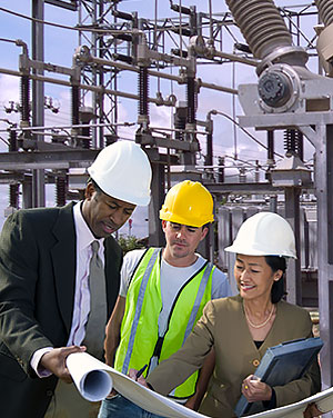 3 field service personnel at a substation site